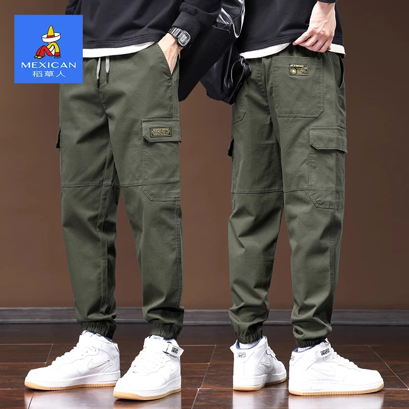 稻草人工装裤2025新款秋季运动束脚美式军绿色裤子男士休闲裤秋季