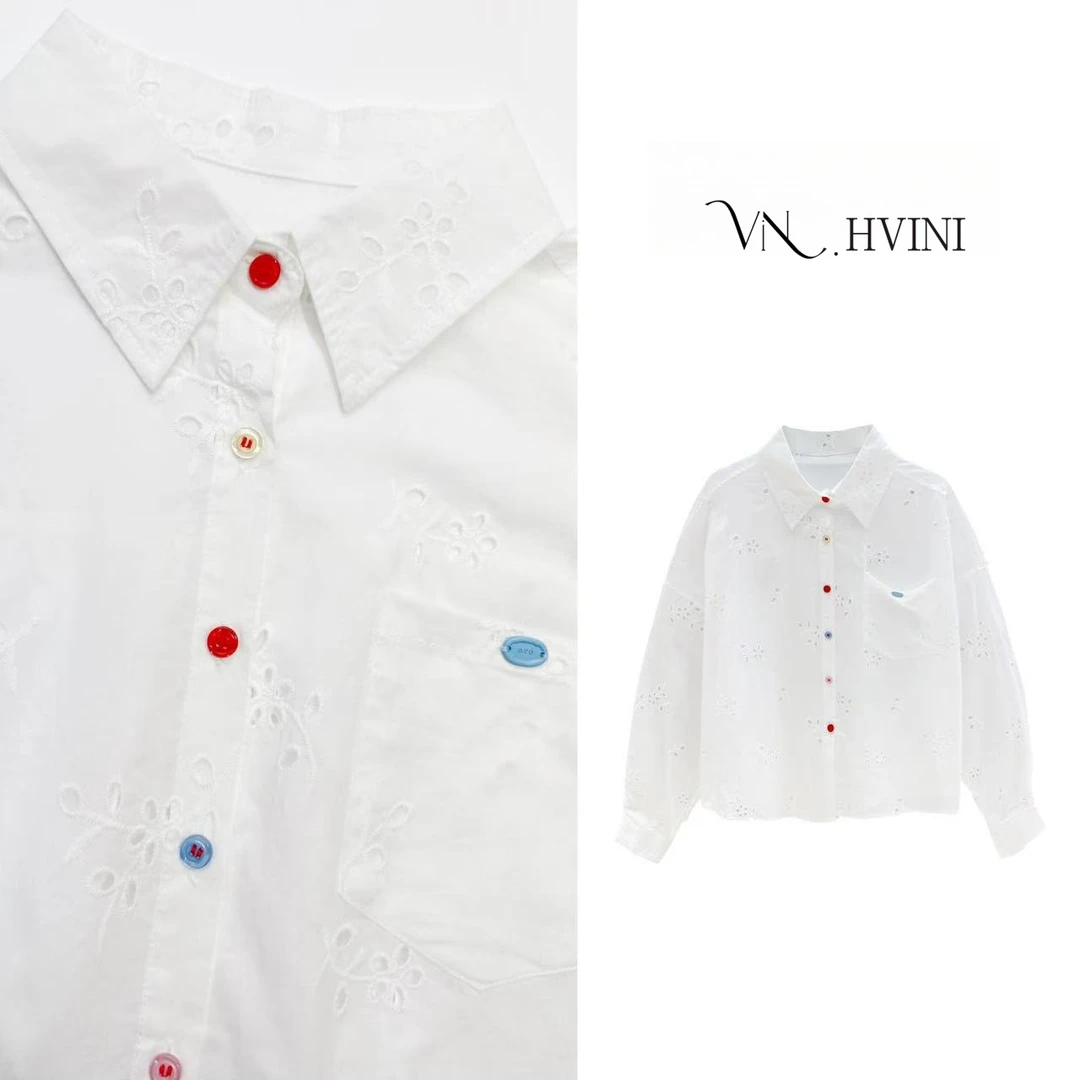 【柳絮飘飞】2025春季新款时尚气质长袖刺绣衬衣H1311