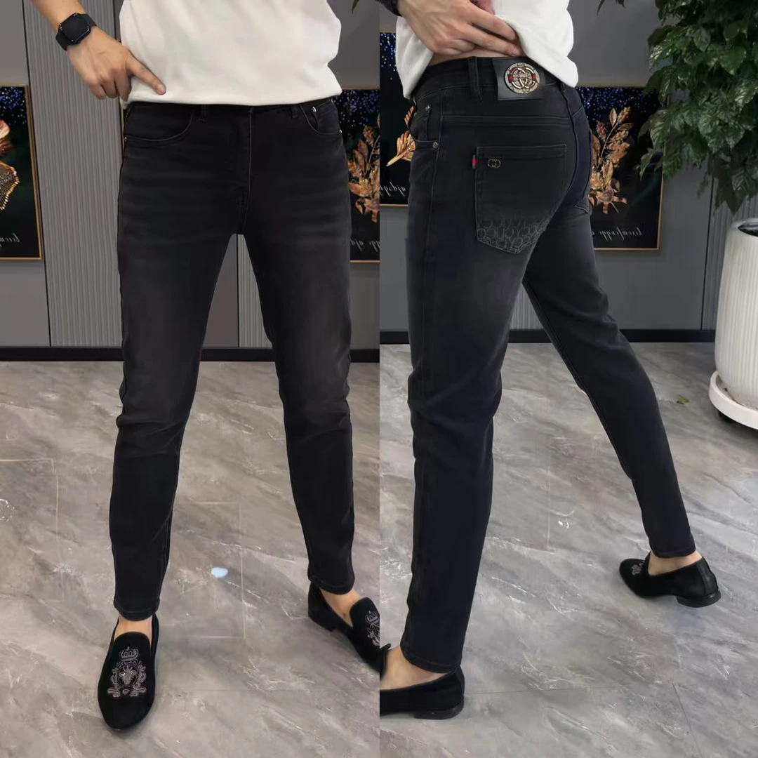 男2025秋冬新款黑色提花男裤高品质牛仔裤裤子男款爆款2025新款