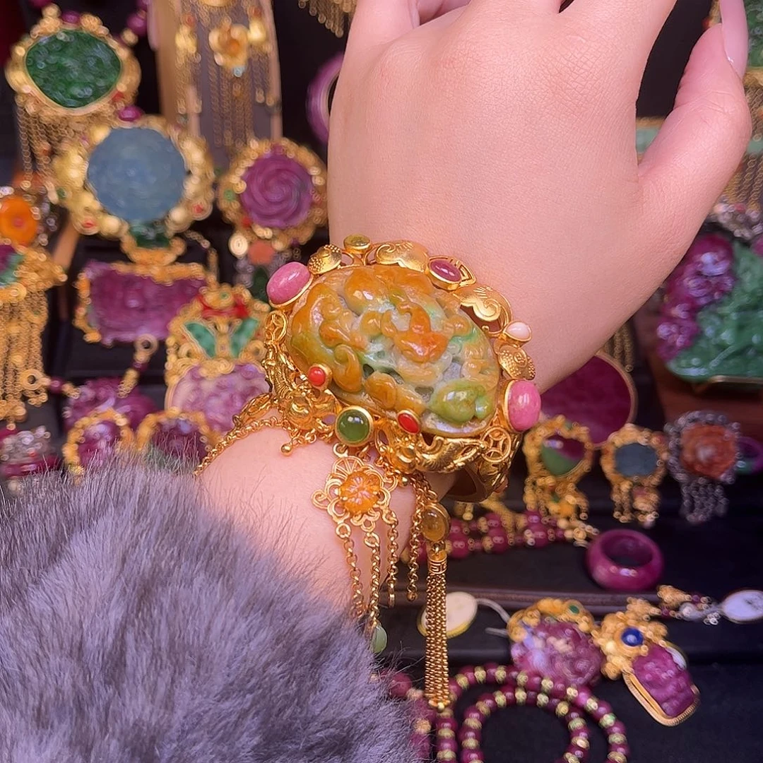 翡翠银S925镀金镶嵌手镯