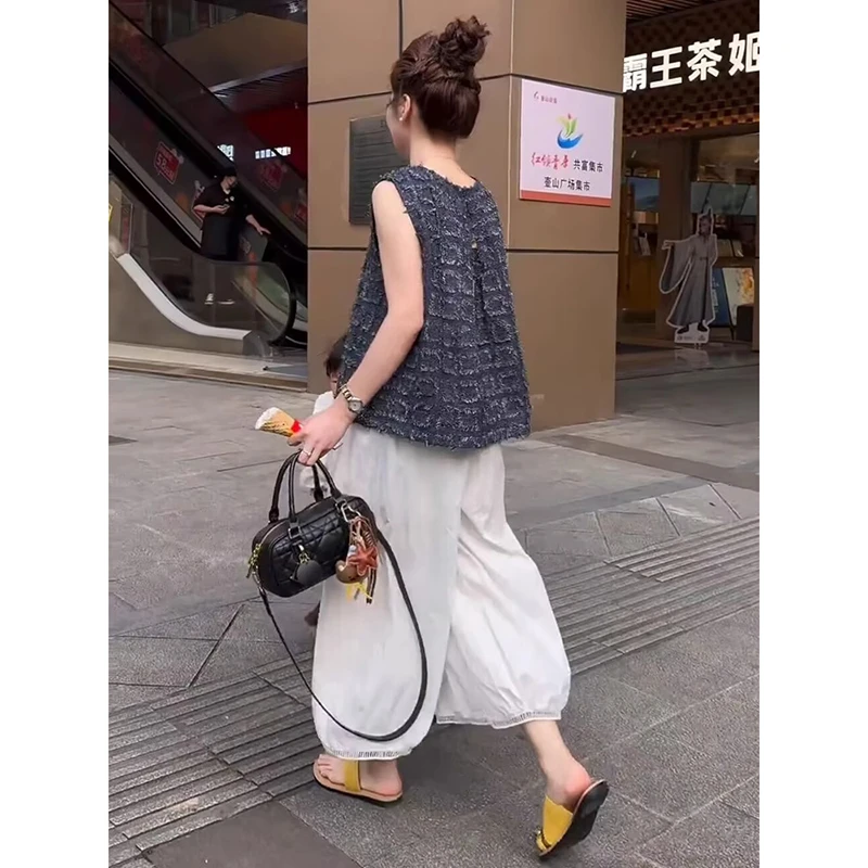 茶里茶气两件套装女夏季法式洋气减龄宽松无袖上衣搭配洋气衣服女