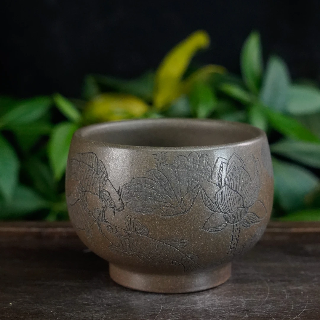 GSZS-5974 宜兴手工紫砂 刻绘主人杯