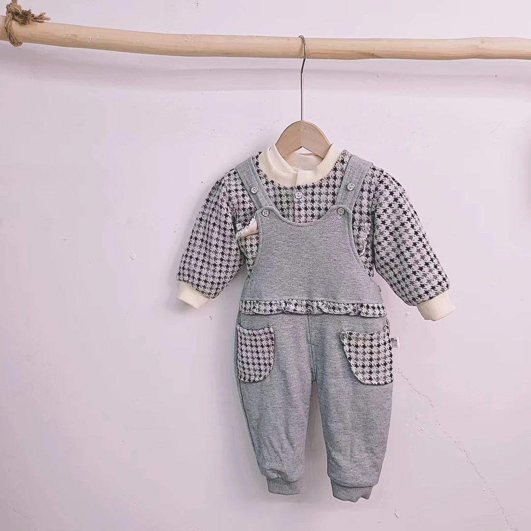 3094小童宝宝幼儿加厚格子冬季秋冬休闲时尚秋冬套装