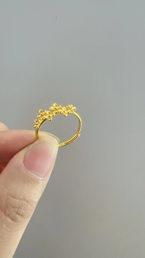 足银戒指 铸金银手工桃花戒指金色时尚可调节小众