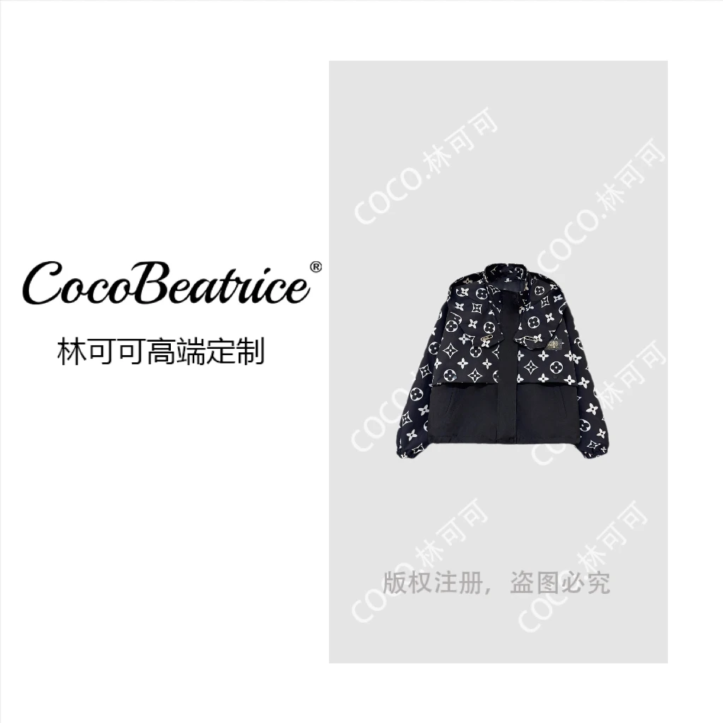 【COCO林可可】黑色四叶草拼接冲锋衣短外套