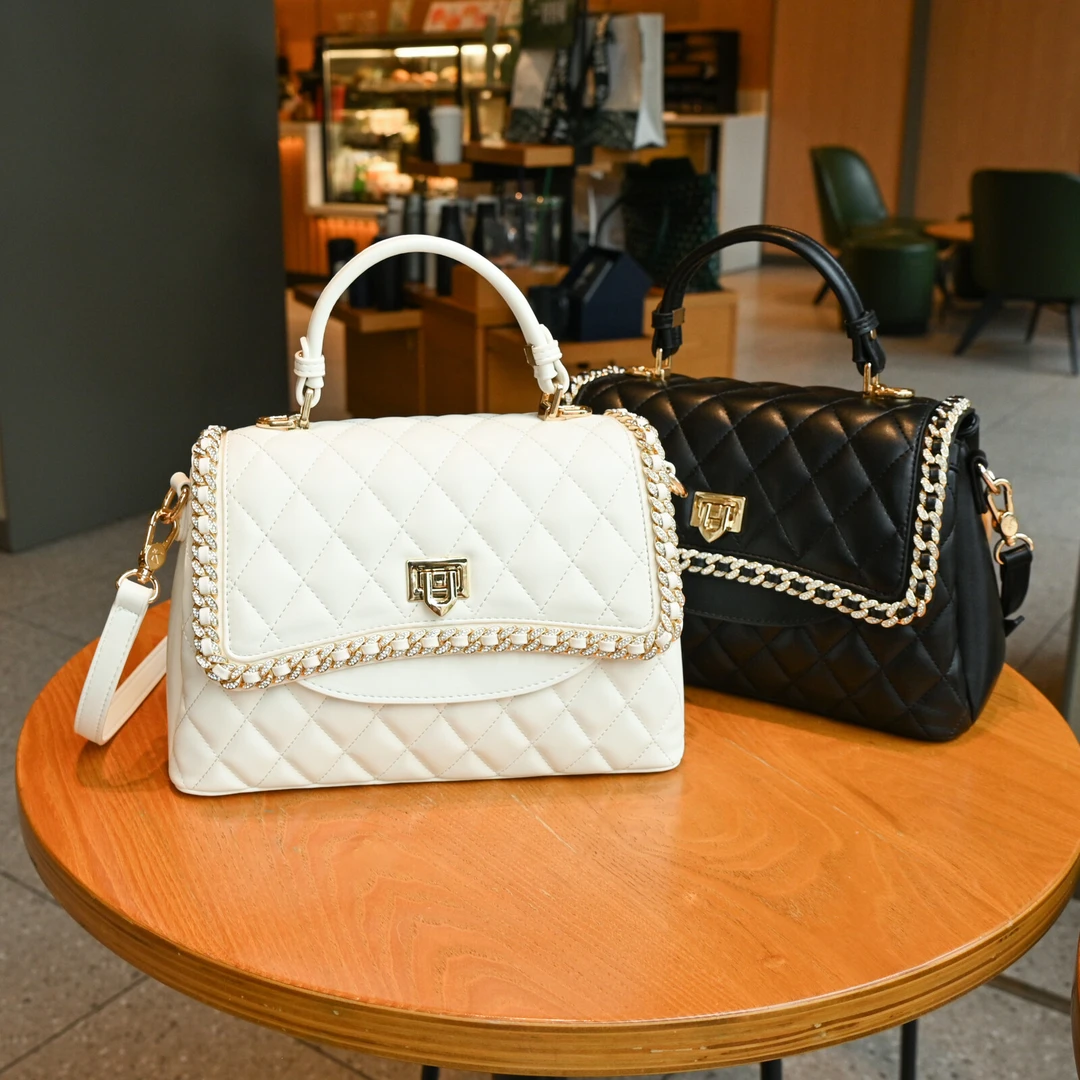 路易米希尔女包真皮手提包2025新款时尚百搭高级感菱格单肩斜挎包