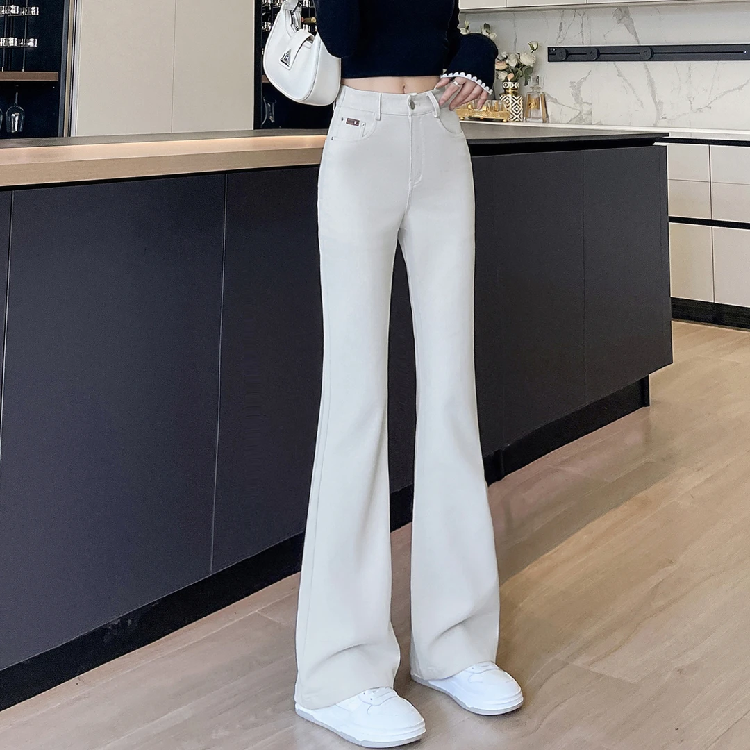 白色微喇叭牛仔裤女2025春秋新款高腰遮胯显瘦垂感修身百搭马蹄裤