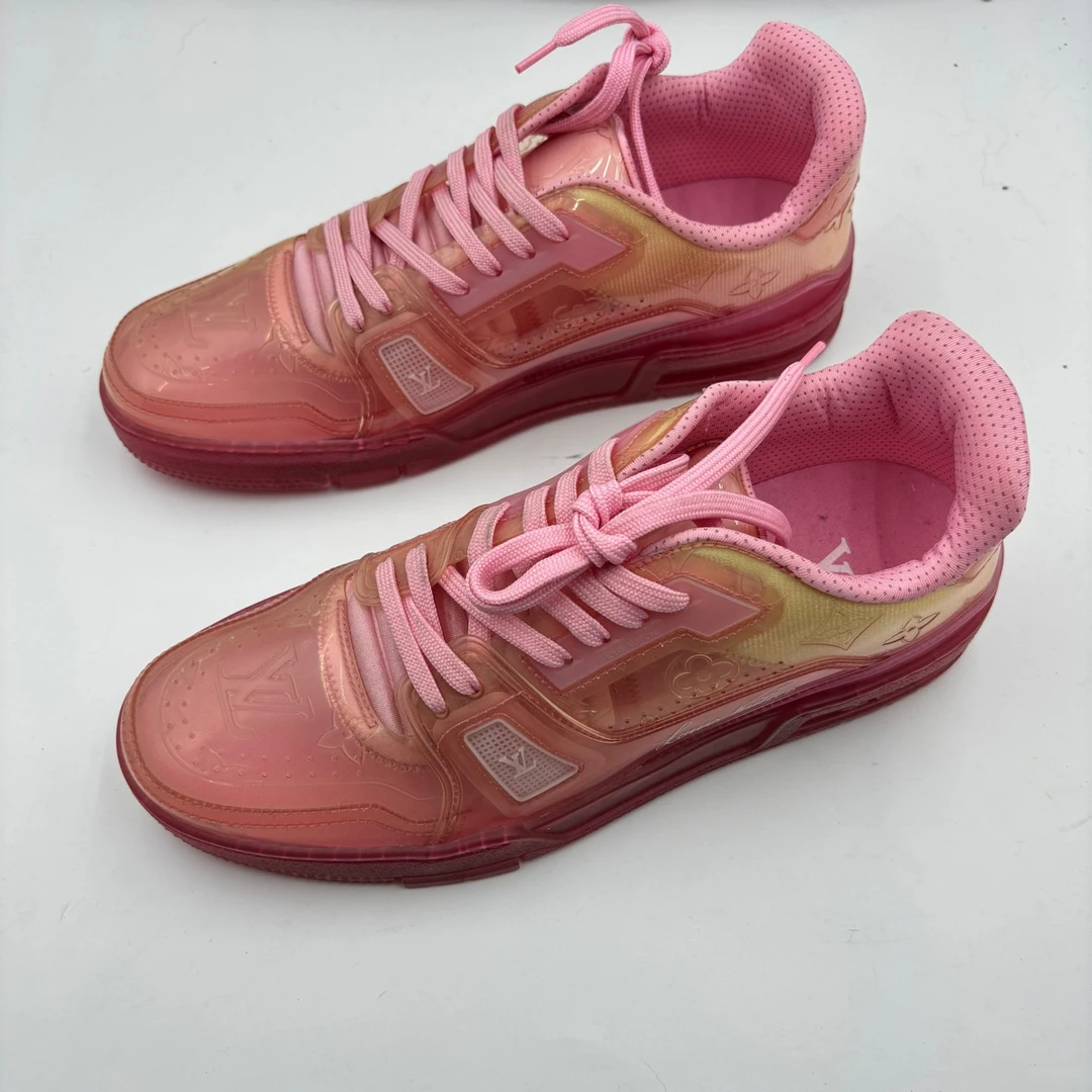 全新未使用 LouisVuitton/路易威登 41码/LV trainer 粉色透明/