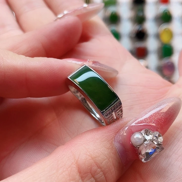 和田玉戒指银S925镶嵌