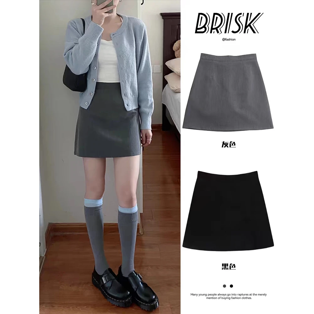 【HTKD】灰色高腰a字西装短裙春季2025新款韩版显瘦百搭显学院风时
