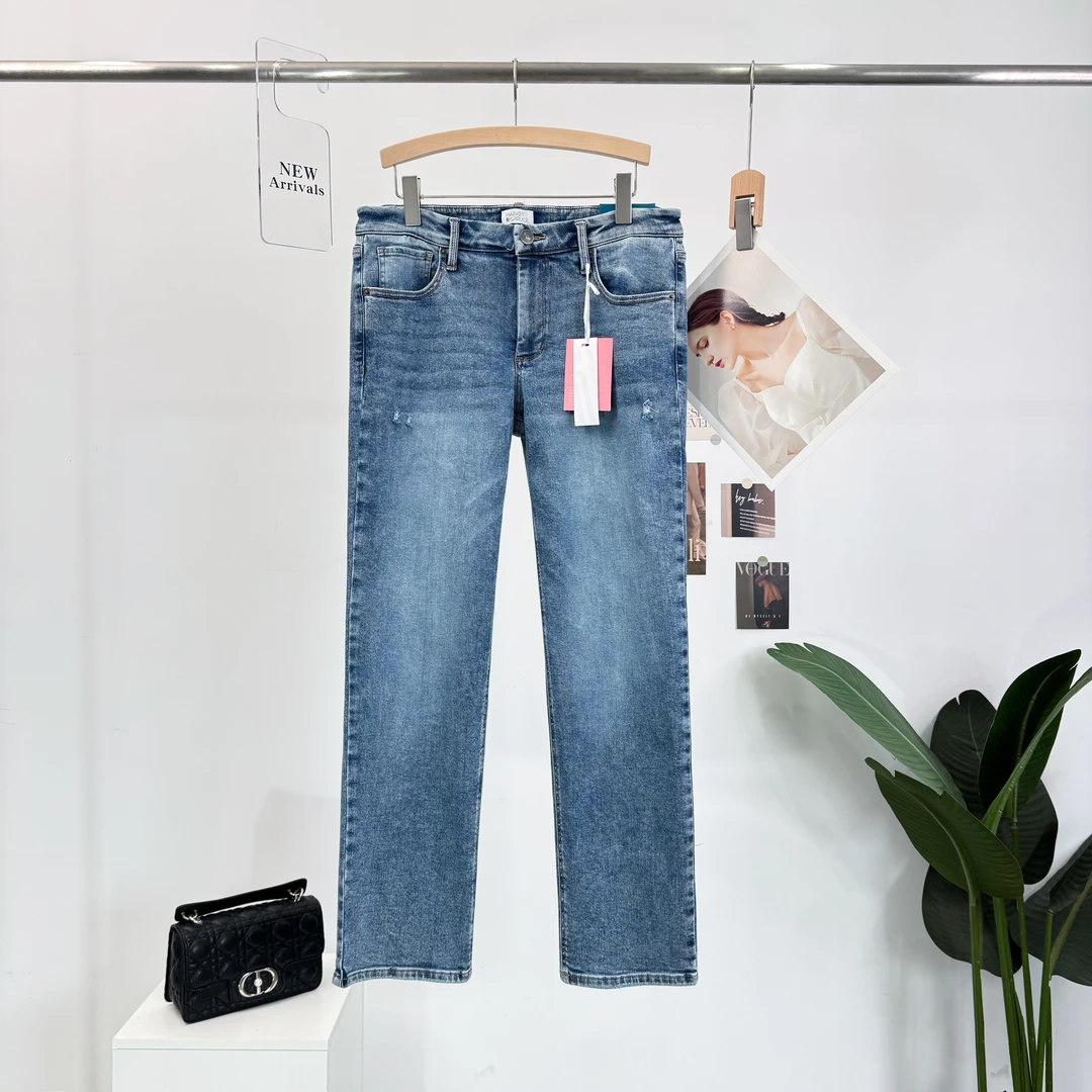 B591新款时尚自然腰烟管裤秋季铅笔裤女牛仔裤子百搭直筒休闲高腰