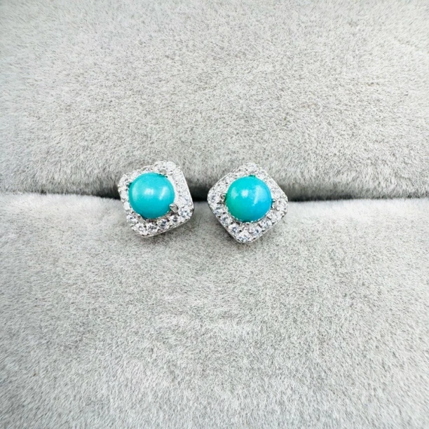 天然绿松石耳钉/通体s925银/2457