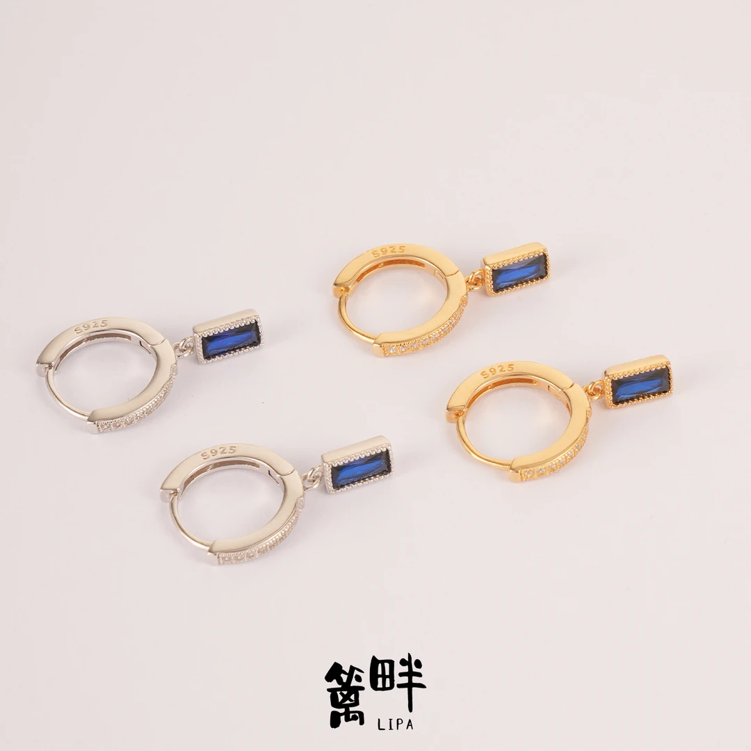 925银合成锆石耳饰 【微芒】纯银镀金镶蓝锆耳饰轻奢小众设计
