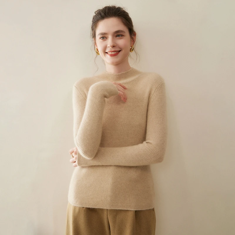 100%山羊绒7针双股加厚抽条打底衫宽松版型