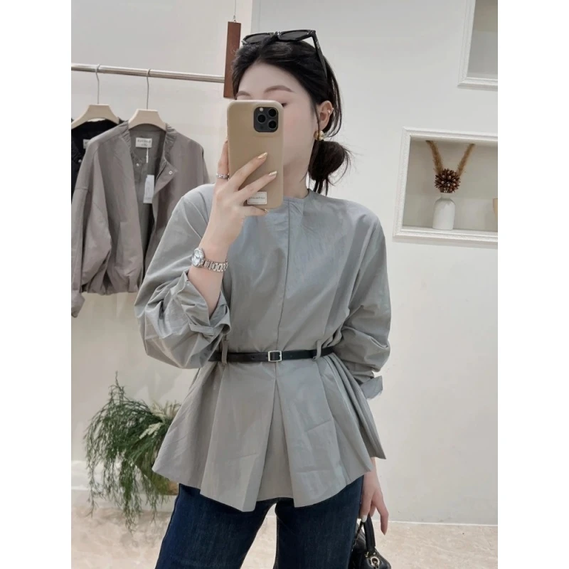 法式独特精致小上衣女早秋气质通勤轻奢高级感超好看收腰灰色衬衫