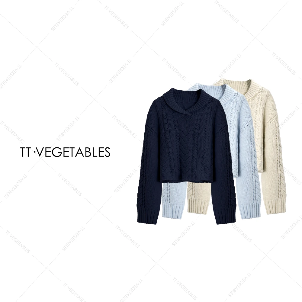 TT・VEGETABLES【序白】之蓝 羊毛针织衫秋冬上衣轻奢毛衣女521756
