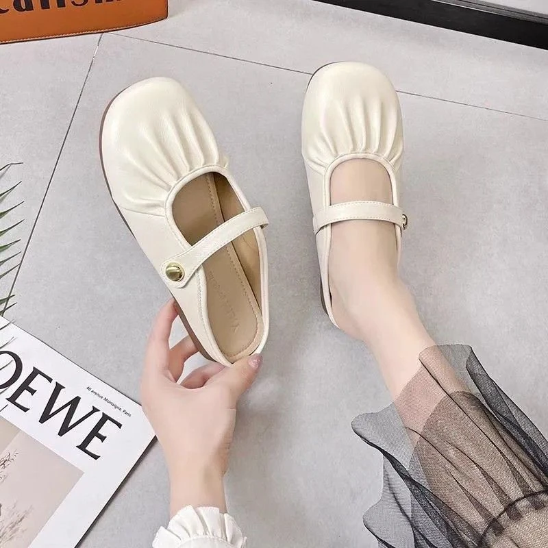 包头半拖鞋女夏季外穿2025新款法式一脚蹬懒人软底休闲孕妇勃肯鞋