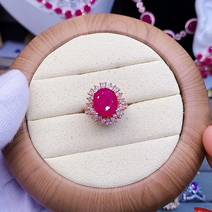 红宝石戒指银S925镶嵌