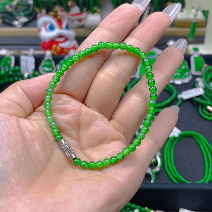 翡翠未镶嵌手链正阳绿4