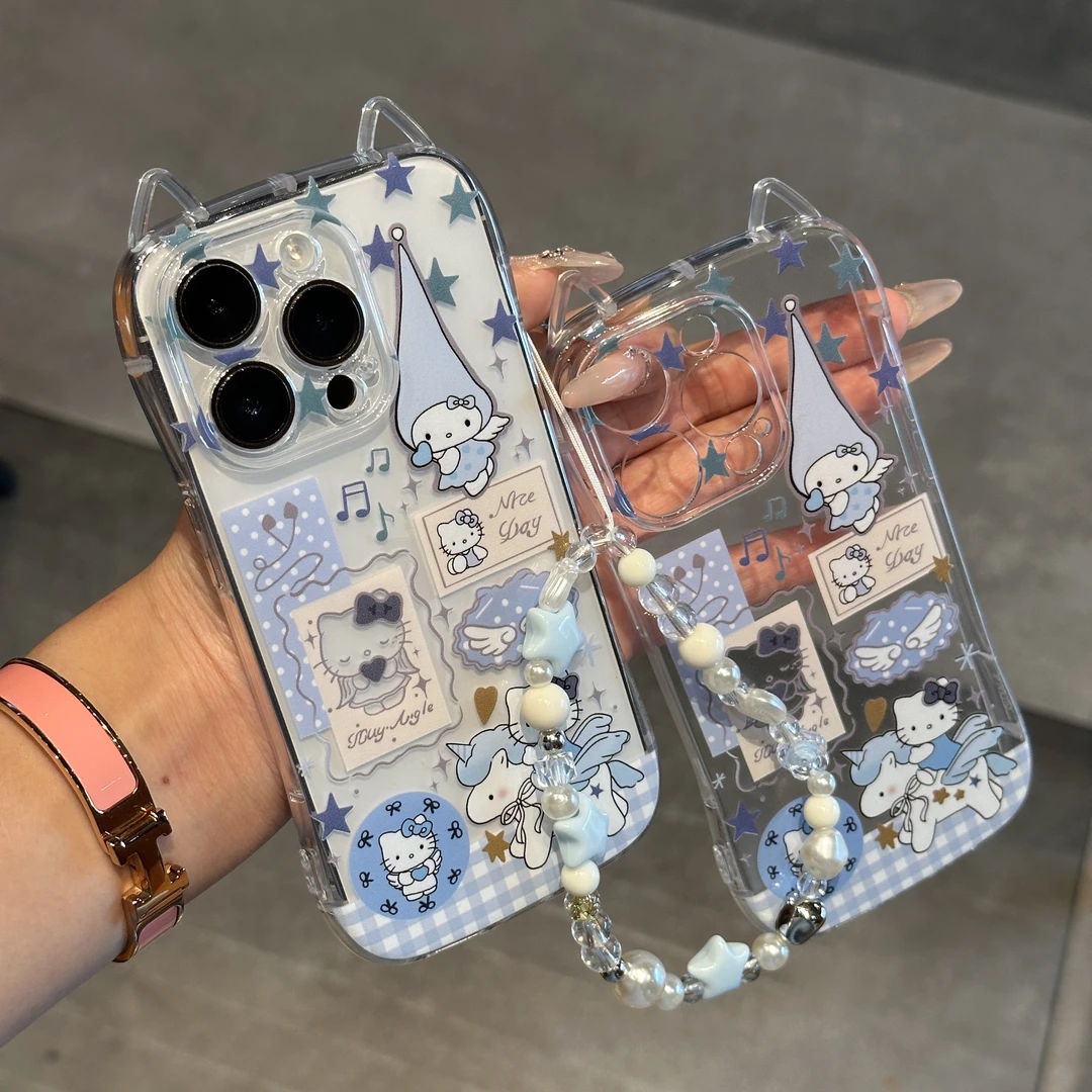 奥菲顿蓝色小KT海星挂链适用iPhone16/15苹果14猫耳朵手机壳13/12