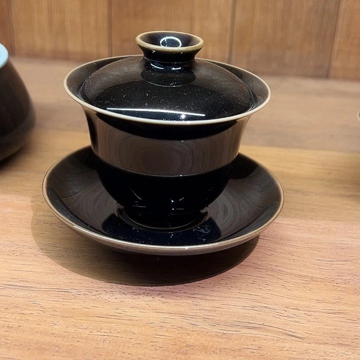 纯手工胎乌金釉盖碗