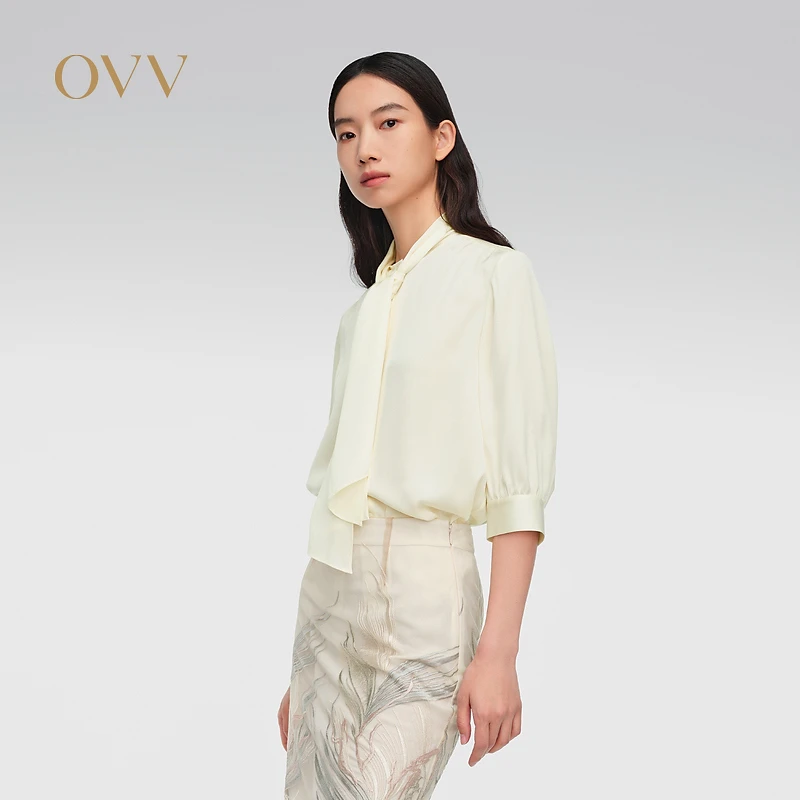【孙俪同款】OVV春夏热卖女装22MM弹力双乔七分袖衬衫