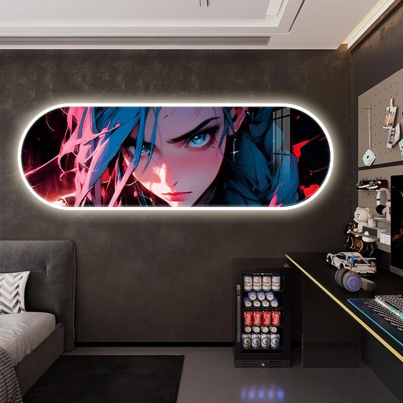 英雄联盟金克丝发光LED挂画电竞房间墙面装饰画网吧LOL游戏壁画