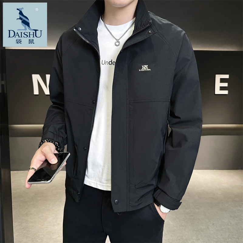 Dai Shu/袋鼠春季新款简约男士立领夹克休闲时尚百搭上衣外套男