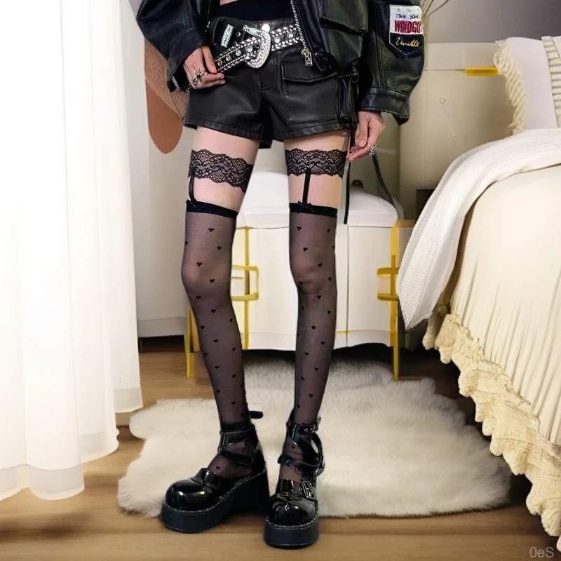 丝袜薄款袜中筒袜波点过膝袜黑丝爱心秋冬款丝长筒袜波点日系性感