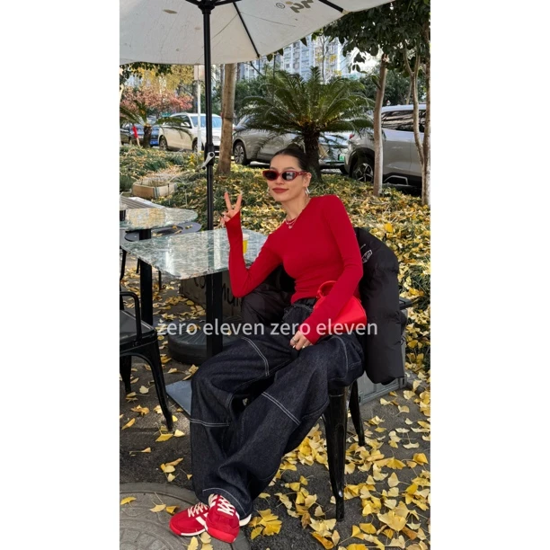 【特价NO退NO换】欧美圆领羊毛绒磨毛修身显瘦弹力打底长袖ZHC7319