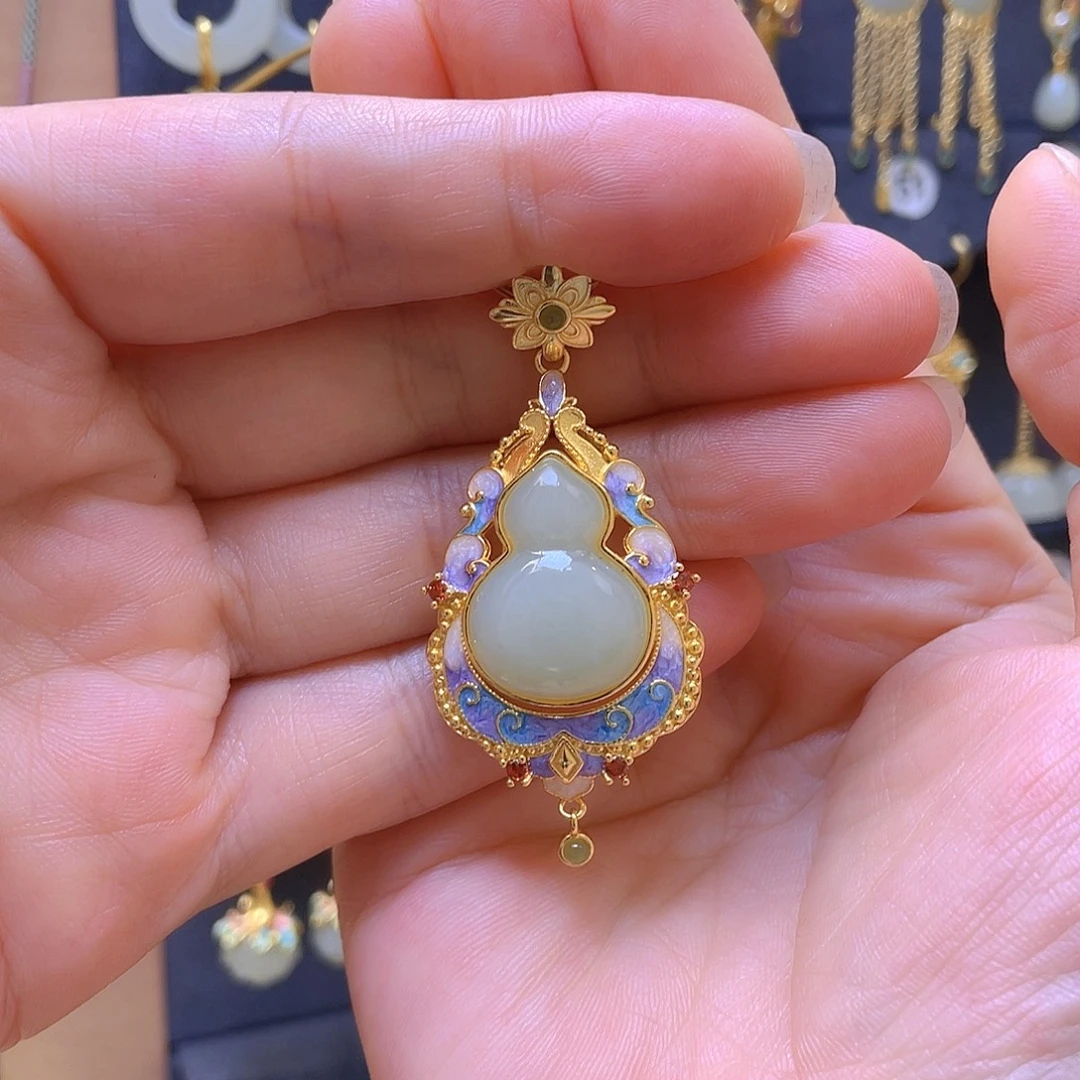 和田玉银S925镀金镶嵌颈饰