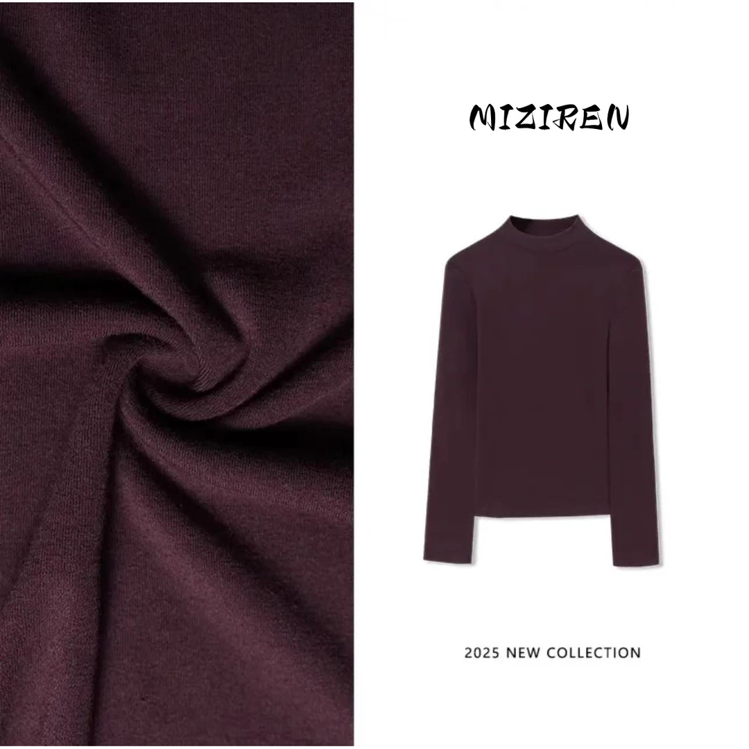 【MIZIREN 】莱赛尔长袖半高领2025年款面膜T恤洋气弹力秋季82560