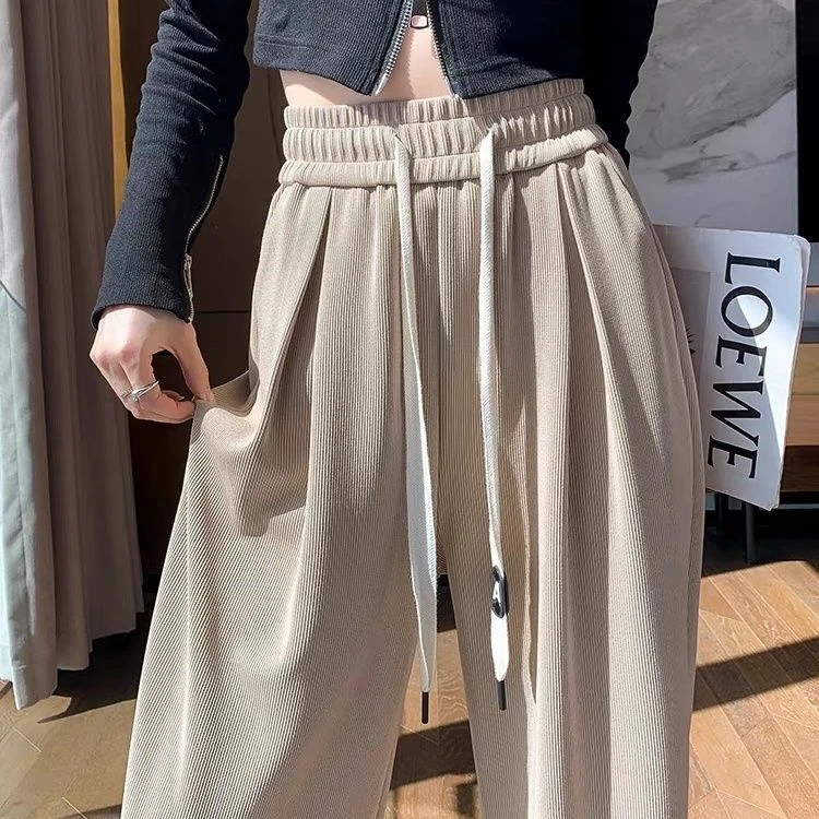 大码300斤阔腿裤女春夏新款高腰垂感休闲运动裤宽松显瘦直筒裤