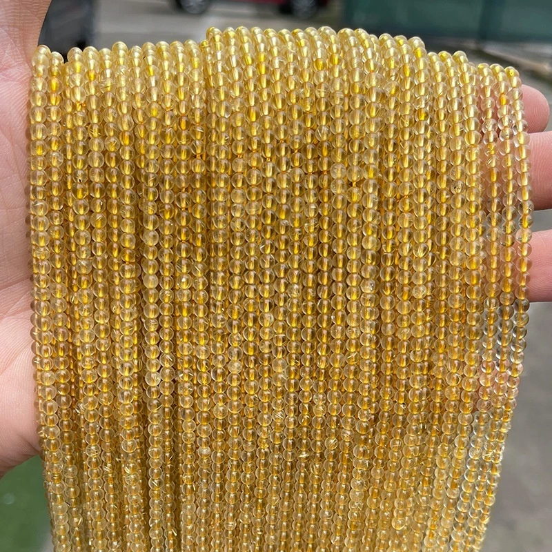 3mm天然冰透金发晶圆珠散珠项链半成品diy饰品配件黄水晶圆珠批发