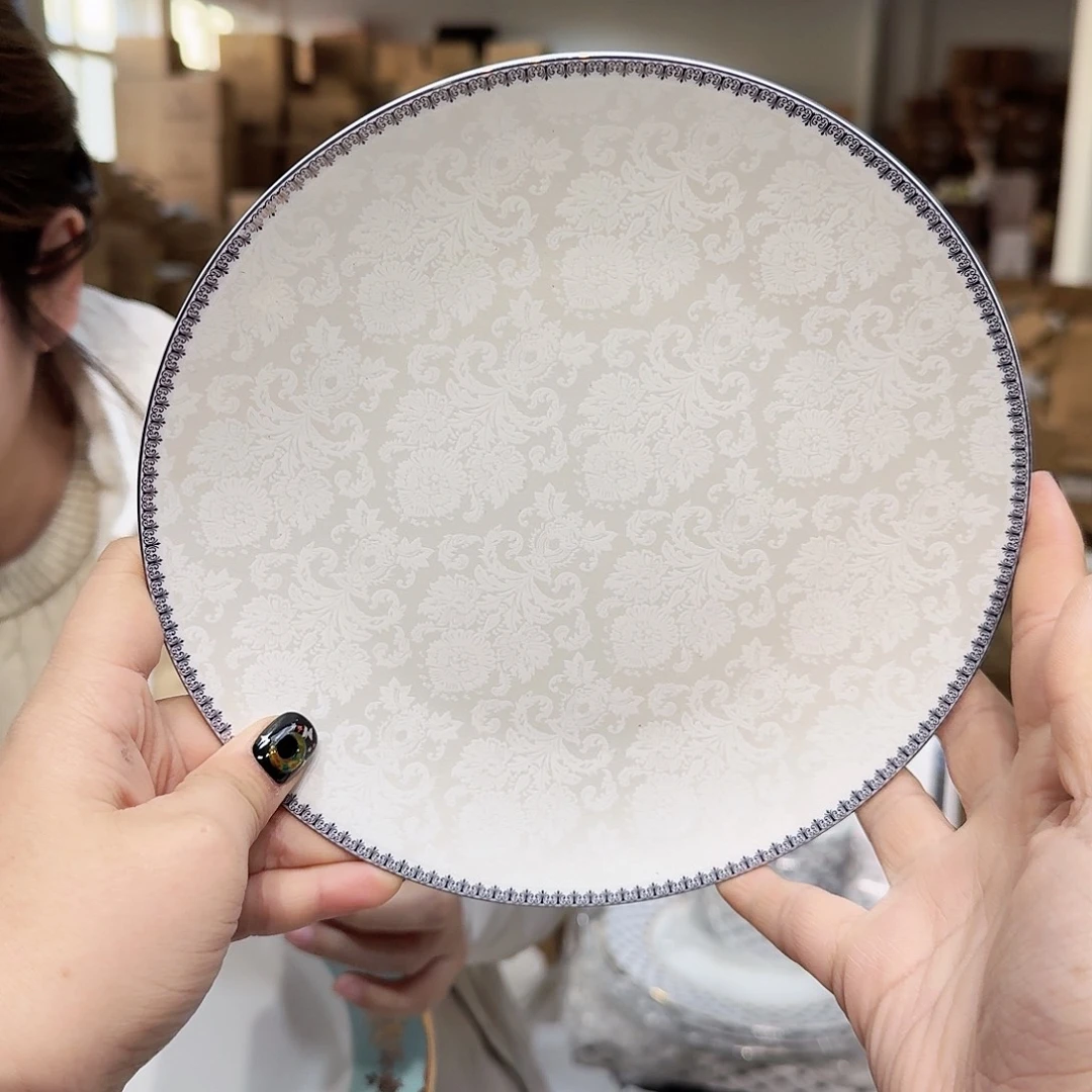 骨瓷高骨瓷8英寸月光盘20cm2个外贸骨瓷