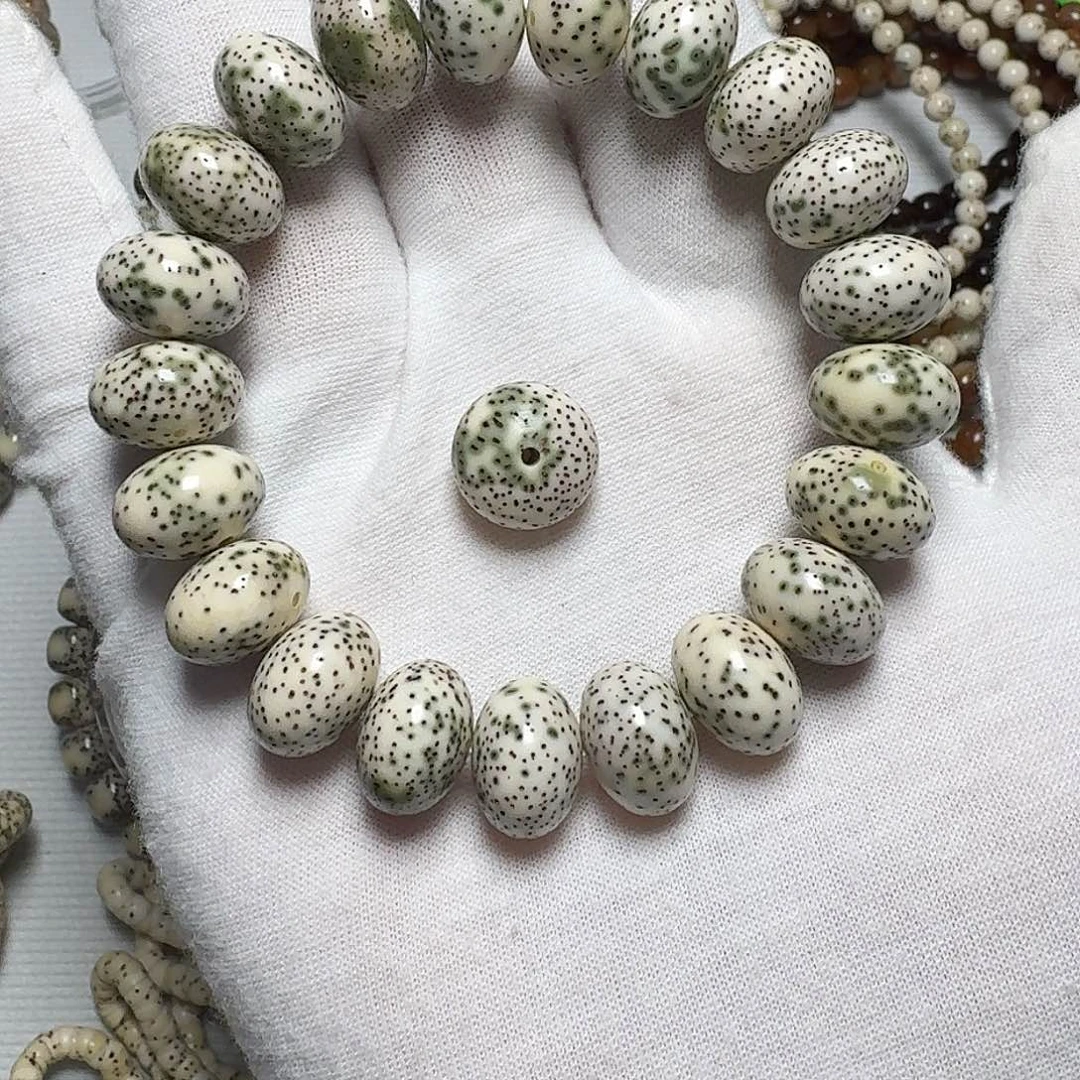 星月菩提手串原生态石玉料青花瓷细星卡14苹果珠手串
