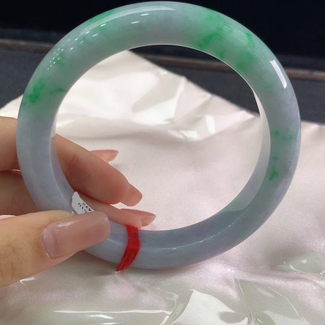 翡翠未镶嵌手镯缅甸A货翡翠 春彩辣绿64 65