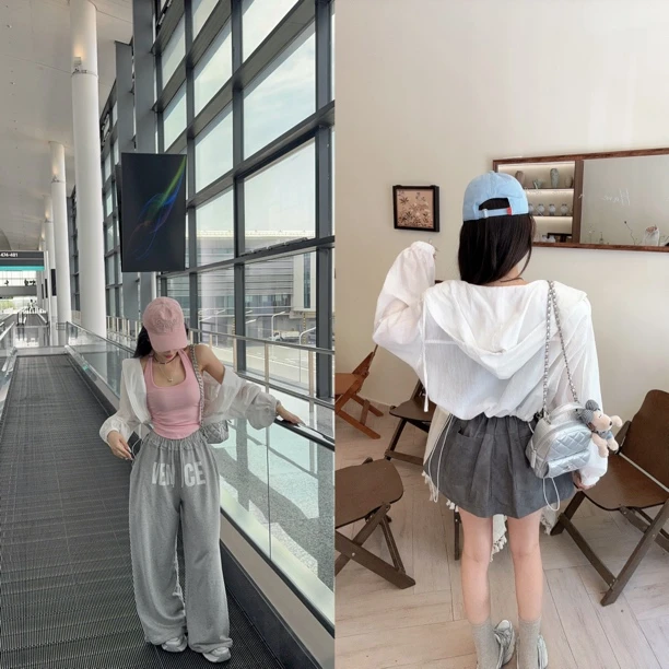 LIN-【纯欲蜜桃】定制戴帽白两口袋防晒