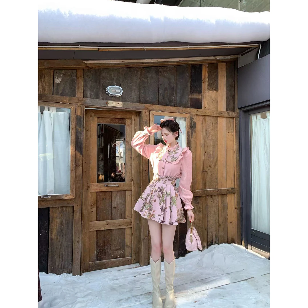 一生罗曼【鎏金樱花】法式复古衬衣女款秋冬温柔气质长袖衬衫Y5645