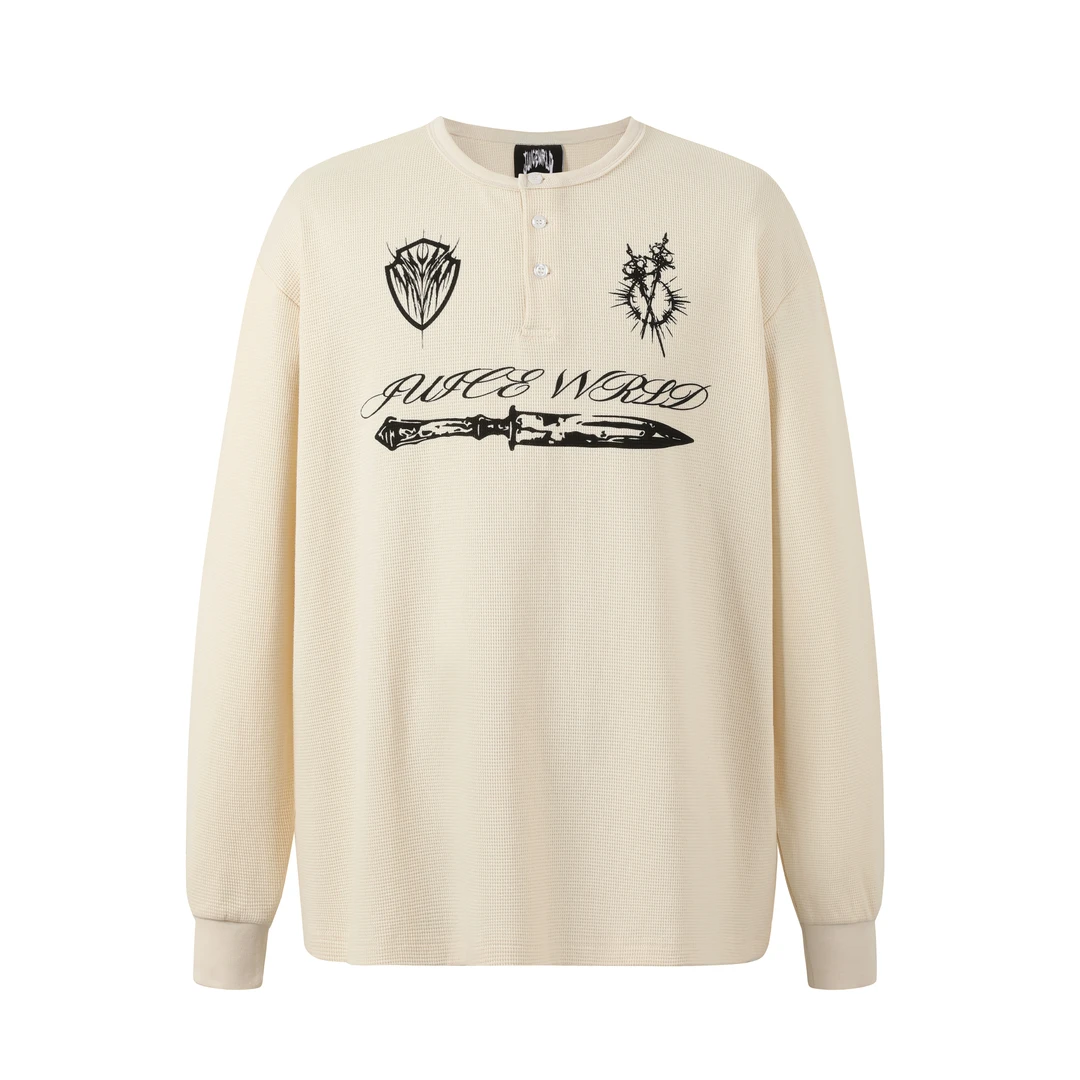 JuiceWrld FW25 华夫格亨利领 祈祷的恶魔 重磅长袖