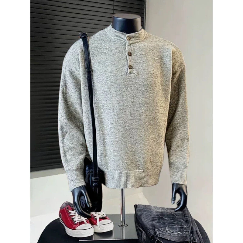 男女同款保暖亨利领纯色毛衣亲肤舒适加厚圆领休闲百搭毛衣