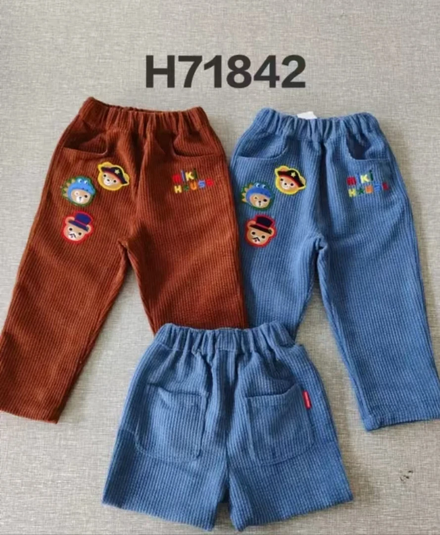 25秋冬新款男女童长裤宝宝卡通刺绣灯芯绒三只小熊裤