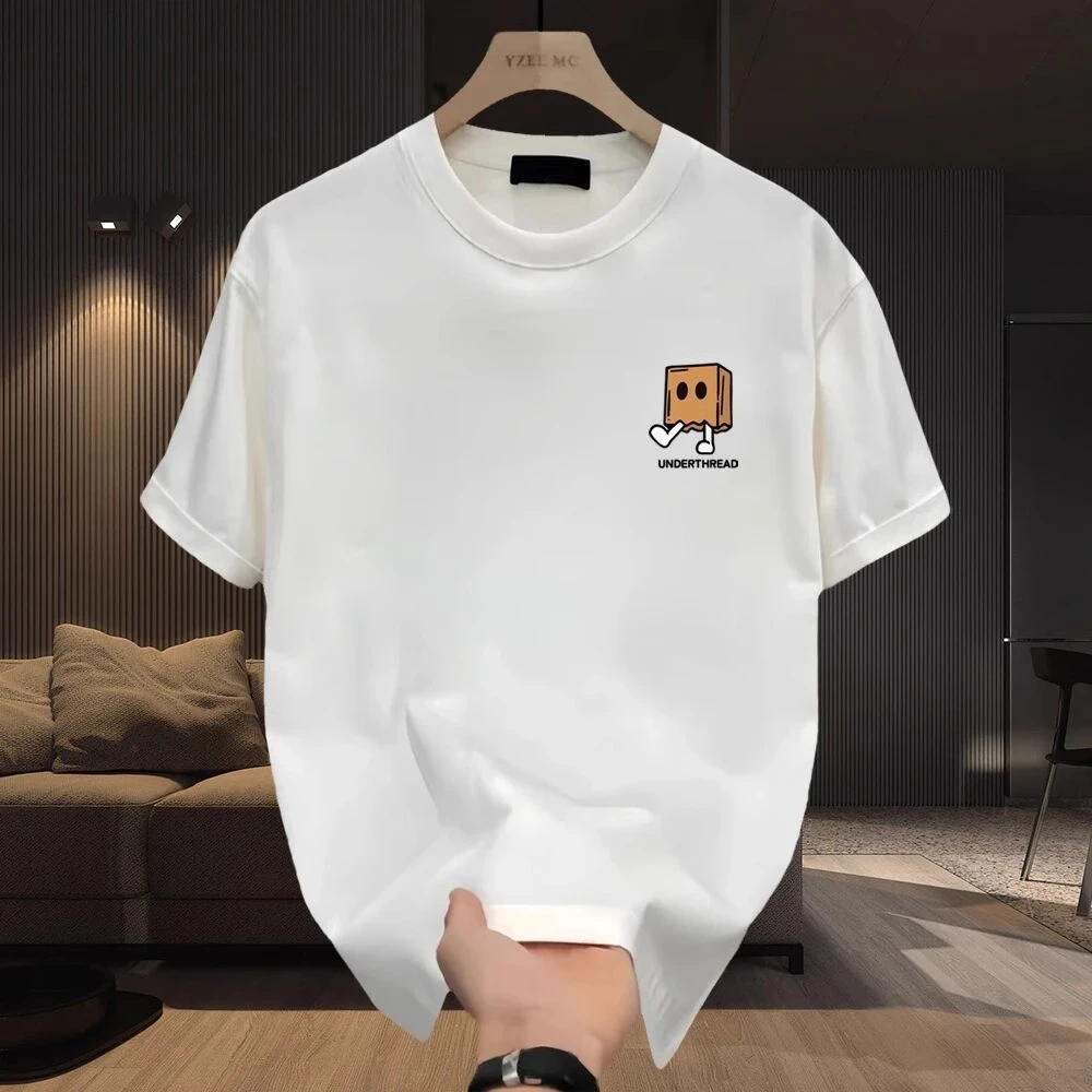 稻草人2025夏季新款男士休闲短袖重磅纯棉潮牌宽松百搭青少年T恤