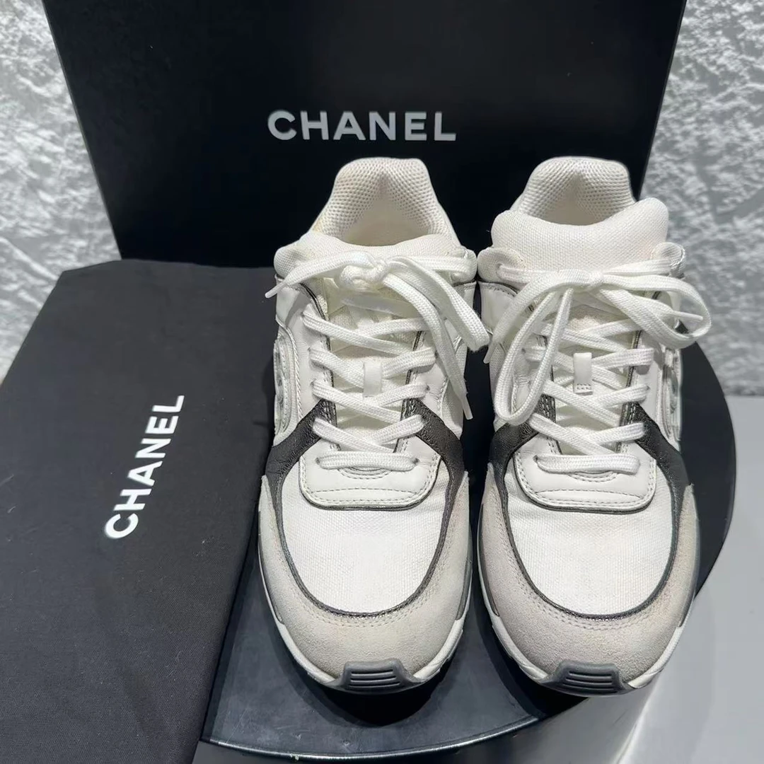 99新 Chanel/香奈儿 37码/仔仔/灰白色复古休闲百搭运动鞋 1217