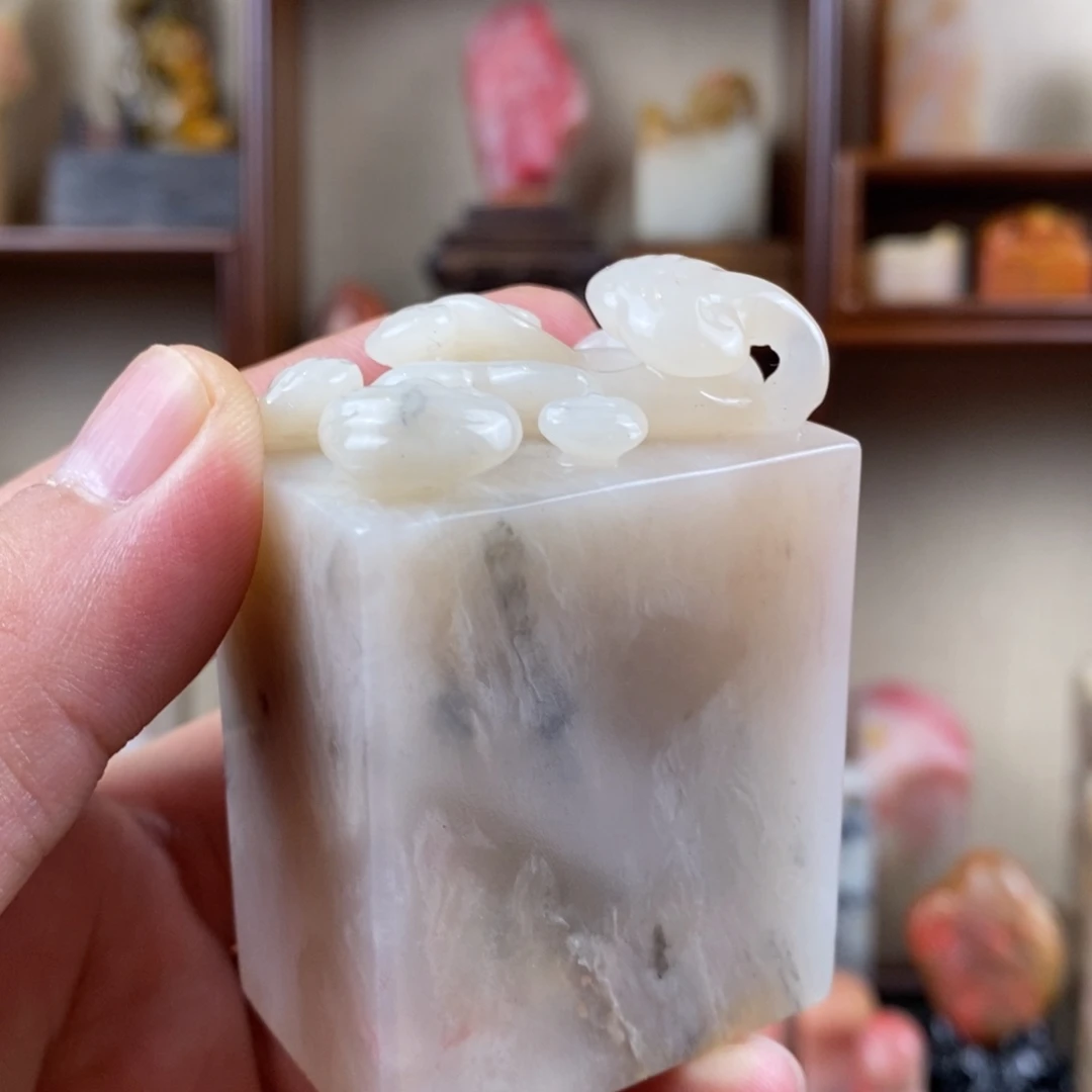 巴林石印石巴林石手工雕灵芝如意钮章