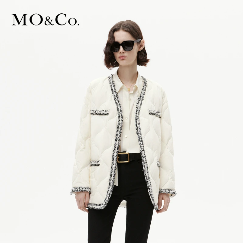 【诗语专属】MOCO冬防寒粗花呢镶边宽松羽绒服外套MBC4EIN004