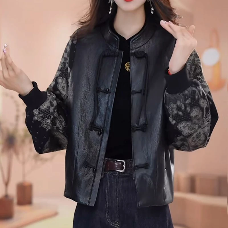 国风皮衣外套女2025新款春秋季大码宽松爆款短款水洗皮夹克女上衣