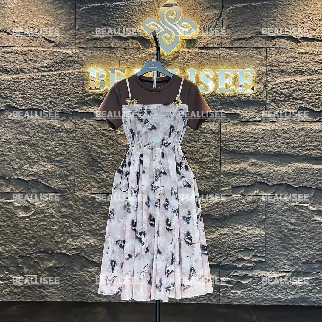 【linda】编号【45】夏季高级感穿搭百褶拼接假两件连衣裙BLS-A175