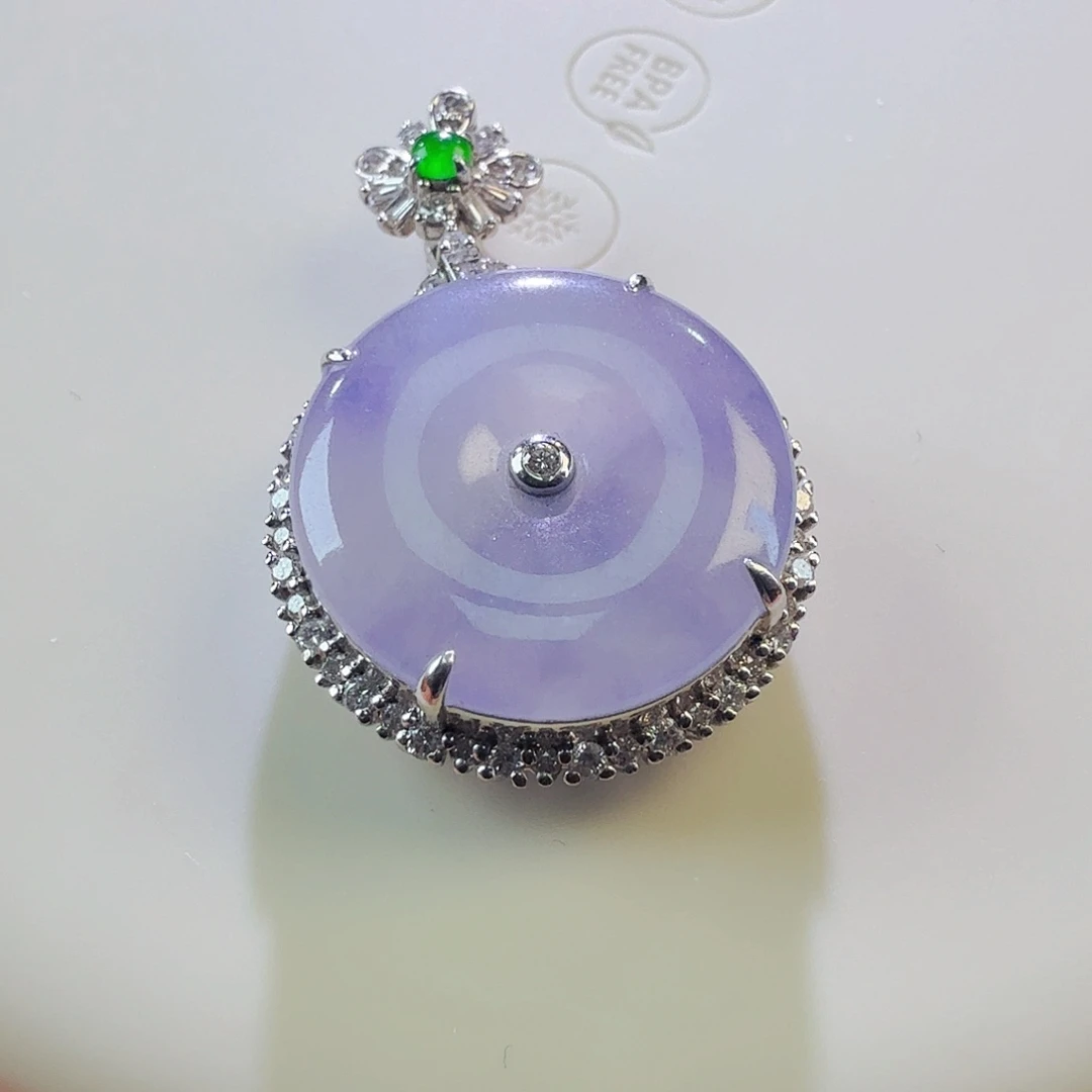 翡翠18K金镶嵌颈饰冰紫吊坠