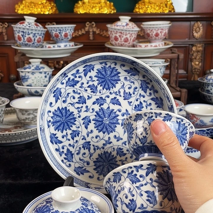 缠枝莲五件套茶具